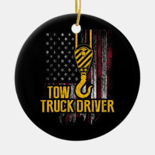 Drivrutinen Tow Lastbil USA flagga Funny Trucker Julgransprydnad Keramik