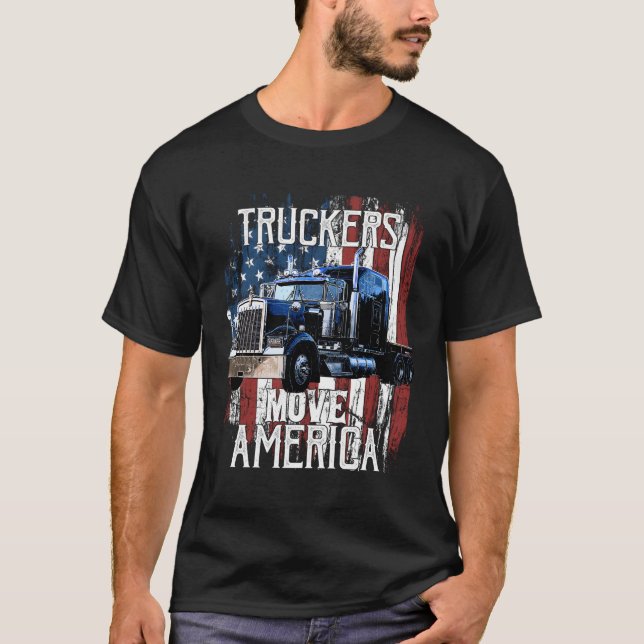 Drivrutinen Trucker American Flagga Lastbil T Shirt (Framsida)