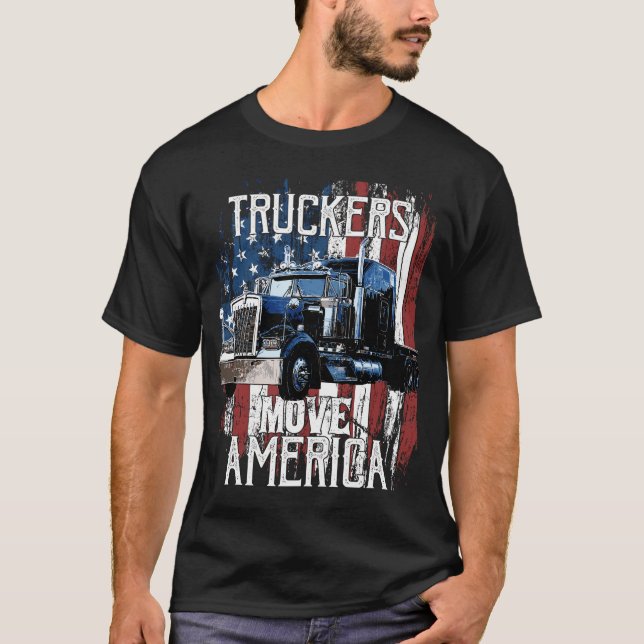 Drivrutinen Trucker American Flagga Lastbil T Shirt (Framsida)