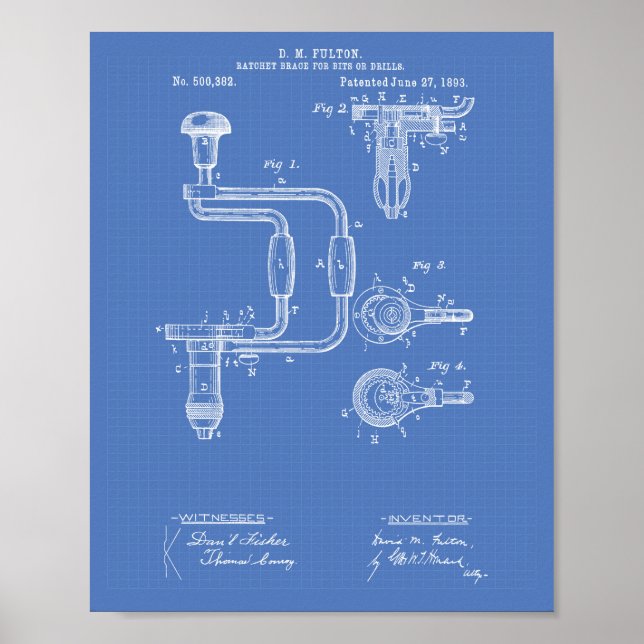 Drivrutiner 1893 Patent Art Blueprint Poster (Framsidan)