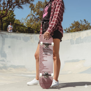 Drivrutiner för Gnistran Rosa ros Glitter Coola Mini Skateboard Bräda 18,5 Cm