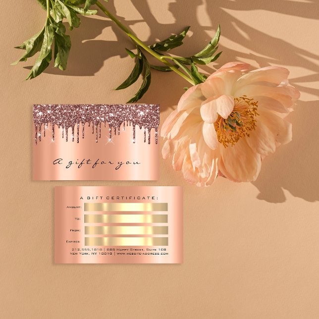Drivrutiner för presentkort Ro Guld Metall Glitter Visitkort (Gift Certificate Rose Gold Metal Glitter Drips)