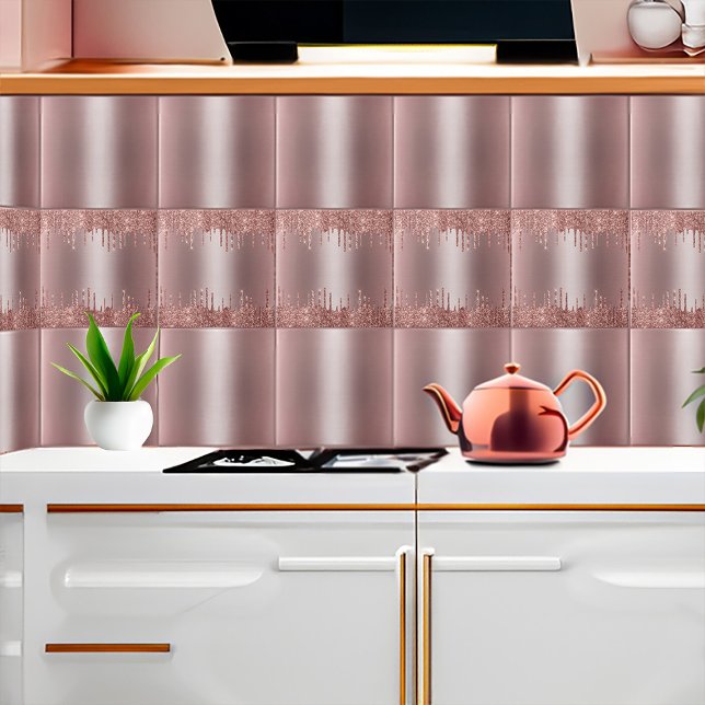 Drivrutiner för sjölösa Mönster, ro, Guld, Glitter Kakelplatta (Rose Gold Glitter Drips Seamless Pattern Version 3 and Version 1 Ceramic Tile combination
)