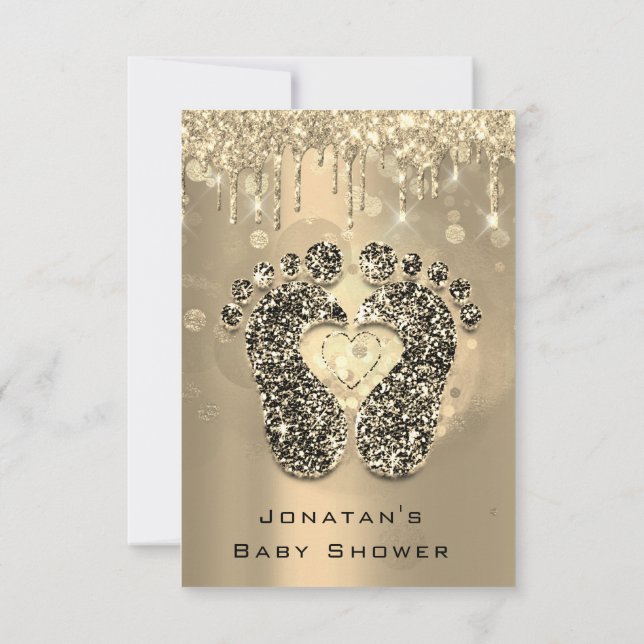 Drivrutiner Glitter Baby Shower Feet Sepia Dots Gi Inbjudningar (Baksida)