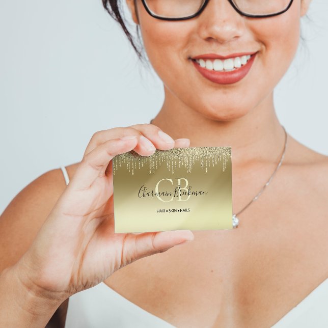 Drivrutiner Glitter Guld Monogram Visitkort (Skapare uppladdad)