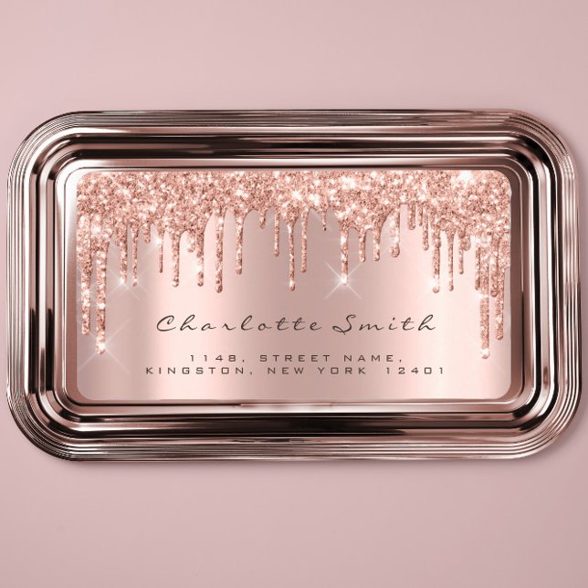 Drivrutiner OSA Rosa ros  Sparkly Glitter Makeup Adressetikett (Drips RSVP Pink Rose Blush Sparkly Glitter Makeup Label)