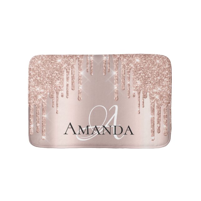 Drivrutiner Ro Guld  Glitter Monogram-Rosan Namn Badrumsmatta (Framsidan)