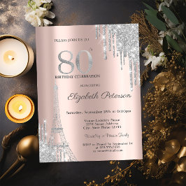 Drivrutiner silver Glitter, Eiffel Torn 80:e födel Inbjudningar