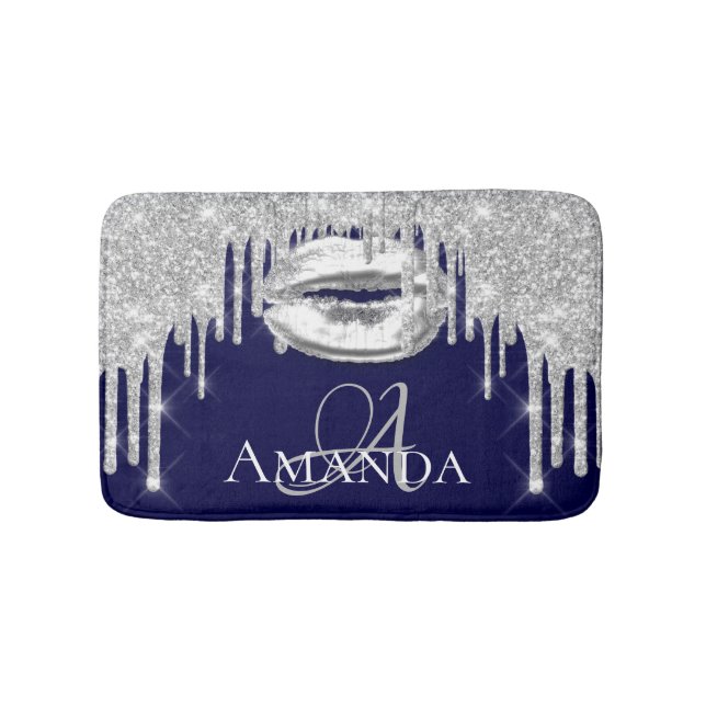 Drivrutiner Silver Grått Läppar Glitter Namn Monog Badrumsmatta (Framsidan)