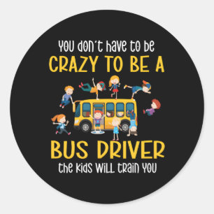 Drivrutiner vid Buss i vid Crazy School Buss Runt Klistermärke