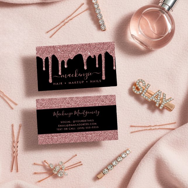 Drivrutiner vid Luxury Black och Ro Guld Gnistra G Visitkort (Luxury Black and Rose Gold Sparkle Glitter Drips Business Card)