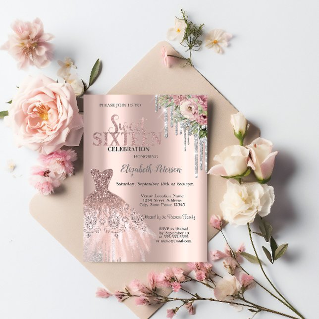 Drivrutiner vid silver Glitter,Trängflödesblommor  Inbjudningar (Skapare uppladdad)