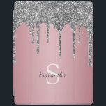 Drivrutiner vid silver Glitter vid Rosan Ro Guld v iPad Skydd<br><div class="desc">Njut av den här eleganten med ditt namn och monogram eller en början med chic och glatt silver glitter droppar över en bakgrund med rosa i ro guld.</div>
