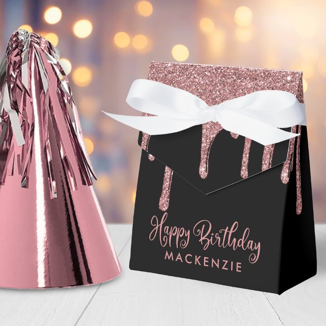 Drivrutiner vid Svarta och Ro Guld Gnistra Glitter Presentaskar (Black and Rose Gold Sparkle Glitter Drips Birthday Favor Box)