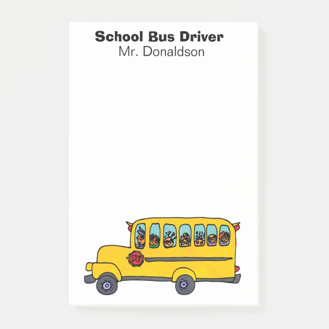 Drivrutinsbedömning för gult School Buss Post-it Block (Framsida)