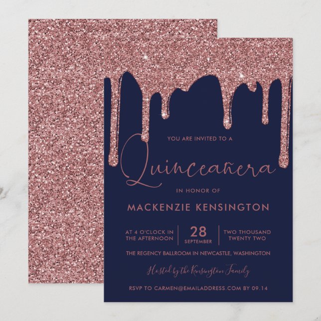 Drivrutinskvot för marinblått Ro Guld Gnistra Glit Inbjudningar (Fram/baksida)