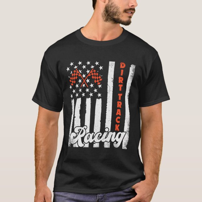 Drivrutinsracer American Flagga Dirt Track Tävla C T Shirt (Framsida)