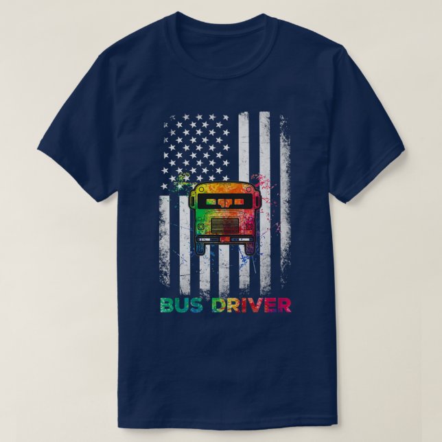 Drivrutinstransport i USA Flagga Buss T Shirt (Design framsida)
