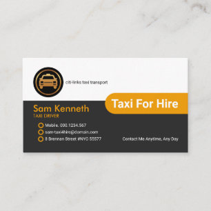 Drivrutinstransport med Gult, flik Kolumn Taxi Visitkort
