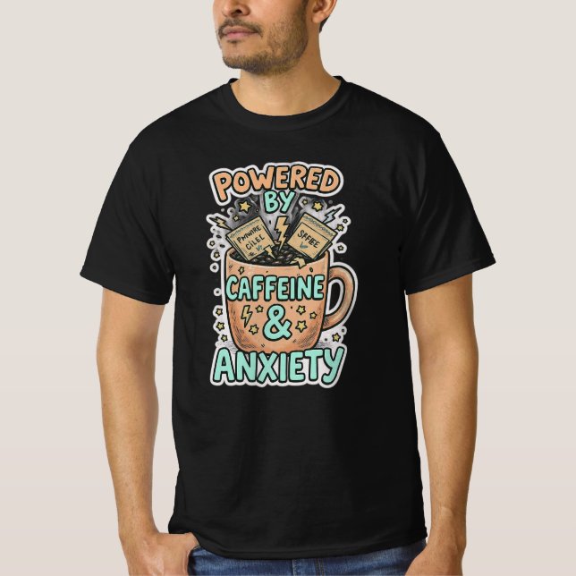 Drivs av Ångest & Ramen Rolig Katt T-Shirt - Klipp (Framsida)