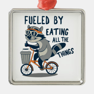 Drivs av att äta all Sak Racoon Cycling Julgransprydnad Metall