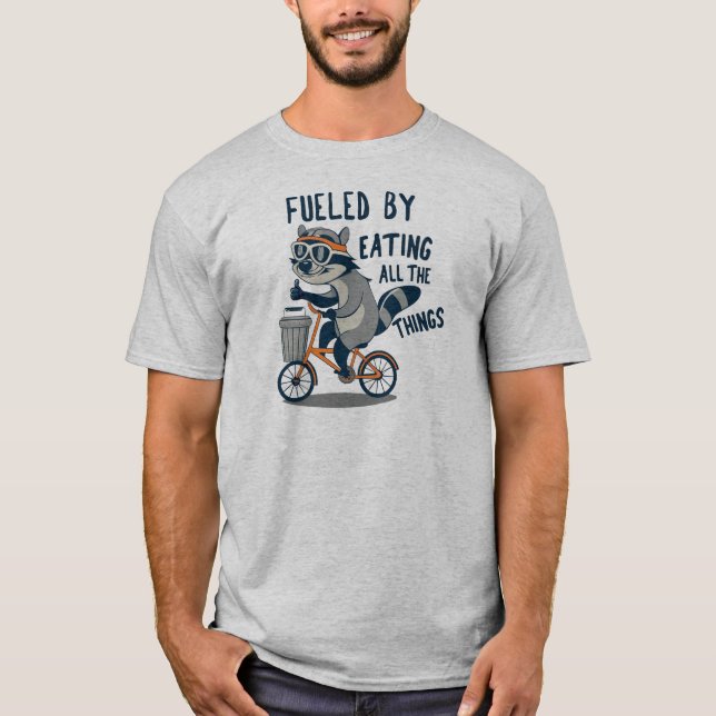 Drivs av att äta all Sak Racoon Cycling T Shirt (Framsida)