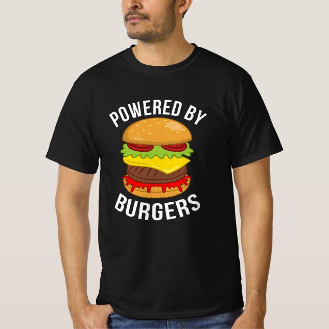 Drivs av Burgers Cheeseburger Hamburger Älskare T Shirt (Framsida)