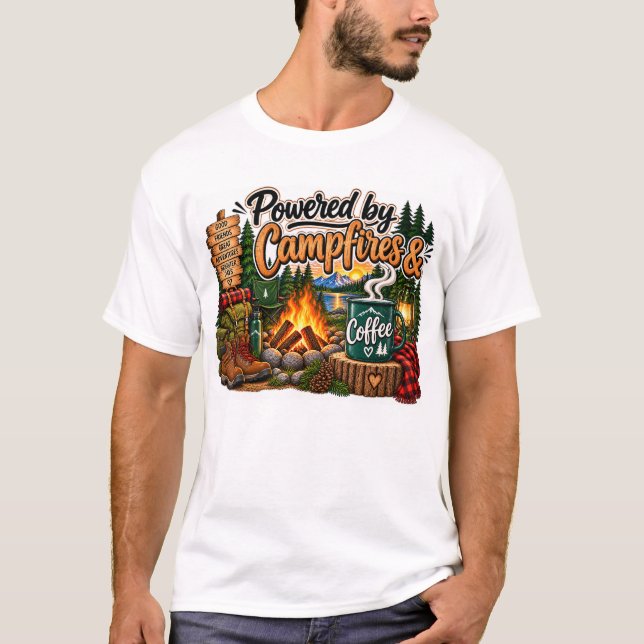 Drivs av Campfires Camping Design T Shirt (Framsida)