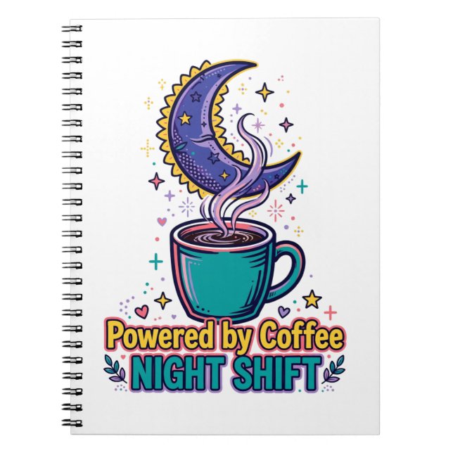 Drivs av Coffee Night Shift Notebook Anteckningsbok (Framsidan)