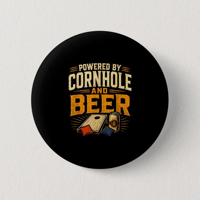 Drivs av cornhole och öl rolig tailgate knapp (Framsida)