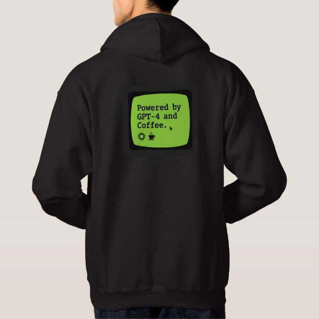 Drivs av GPT-4 & Coffee Retro Tech Humor Hoodie (Baksida)