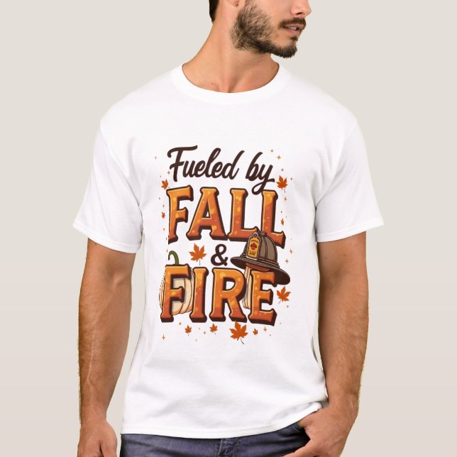 Drivs av höst & eld – Höstbrandman design T Shirt (Framsida)