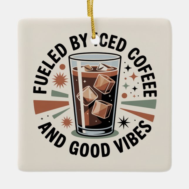 Drivs av iskaffe och bra vibrationer julgransprydnad keramik (Framsida)