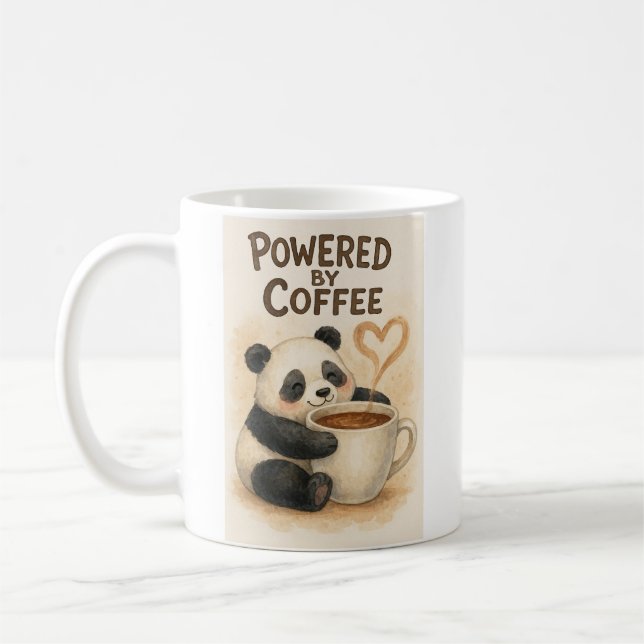 Drivs av kaffe - Cute Panda Funny Mug Kaffemugg (Vänster)