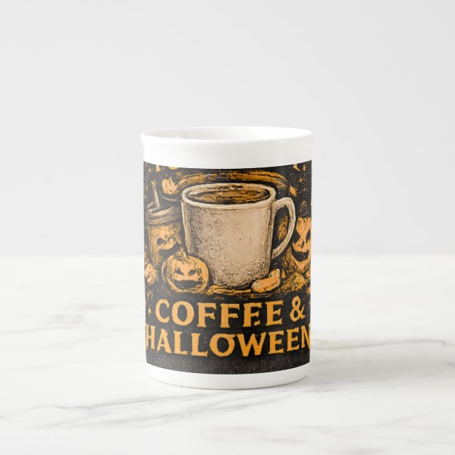 Drivs Av Kaffe & Halloween  Benporslin Mugg (Framsidan)