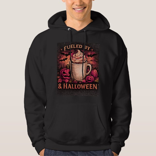 Drivs Av Kaffe & Halloween Roligt Höst Grafisk  Hoodie (Framsida)