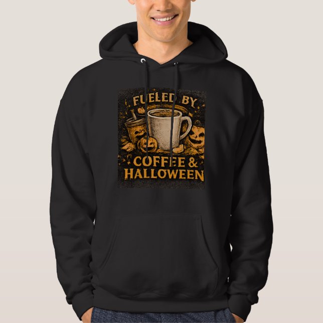Drivs Av Kaffe & Halloween Roligt Höst Grafisk  Hoodie (Framsida)
