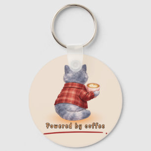 "Drivs av kaffe" Katt som håller en kopp kaffe Nyckelring