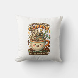 Drivs av kaffe och AI Retro kaffe tech Grafik Kudde