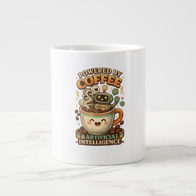 Drivs av kaffe och AI Retro kaffe tech Grafisk Jumbo Mugg (Framsidan)