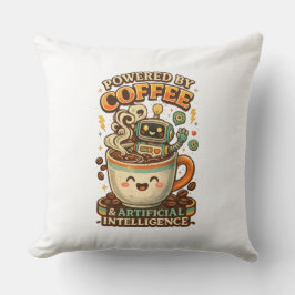 Drivs av kaffe och AI Retro kaffe tech Grafisk Kudde
