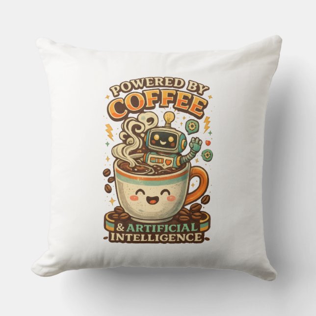 Drivs av kaffe och AI Retro kaffe tech Grafisk Kudde (Framsida)