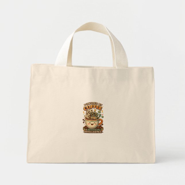 Drivs av kaffe och AI Retro kaffe tech Grafisk Mini Tygkasse (Framsidan)