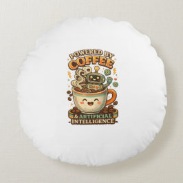 Drivs av kaffe och AI Retro kaffe tech Grafisk Rund Kudde
