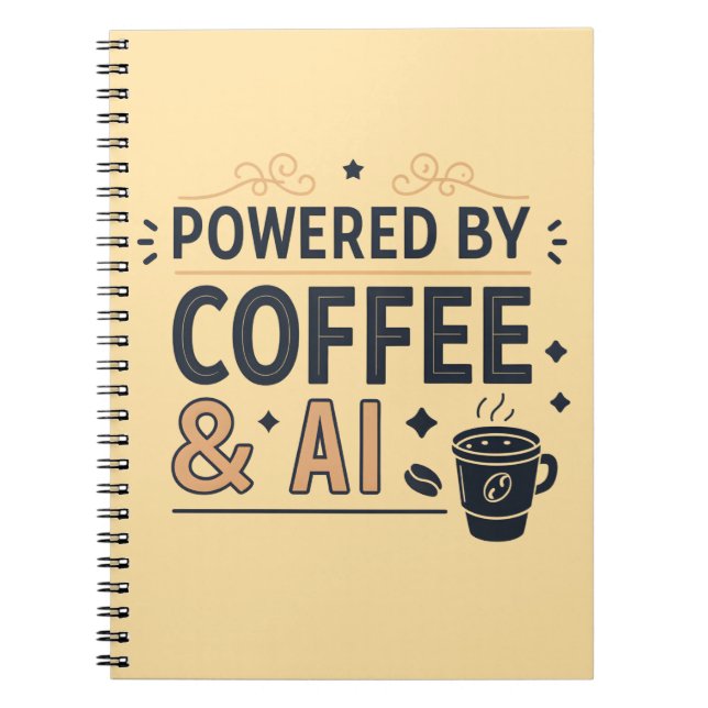 Drivs av kaffe och AI Retro Tech Vector Anteckningsbok (Framsidan)