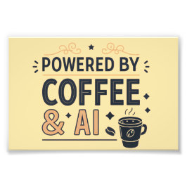 Drivs av kaffe och AI Retro Tech Vector Fototryck