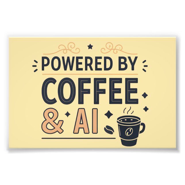 Drivs av kaffe och AI Retro Tech Vector Fototryck (Framsidan)