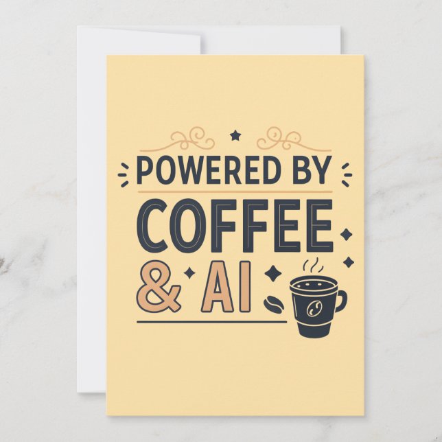 Drivs av kaffe och AI Retro Tech Vector Julkort (Framsida)