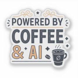 Drivs av kaffe och AI Retro Tech Vector Klistermärken