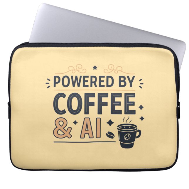 Drivs av kaffe och AI Retro Tech Vector Laptop Fodral (Framsidan)